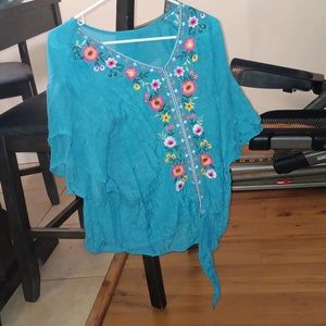 Light blue blouse with flower design
